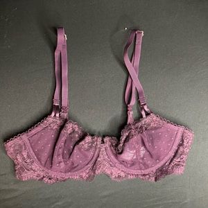 Victorias Secret Purple Lace Polka Dot Balconette Bra Size 34B NWOT